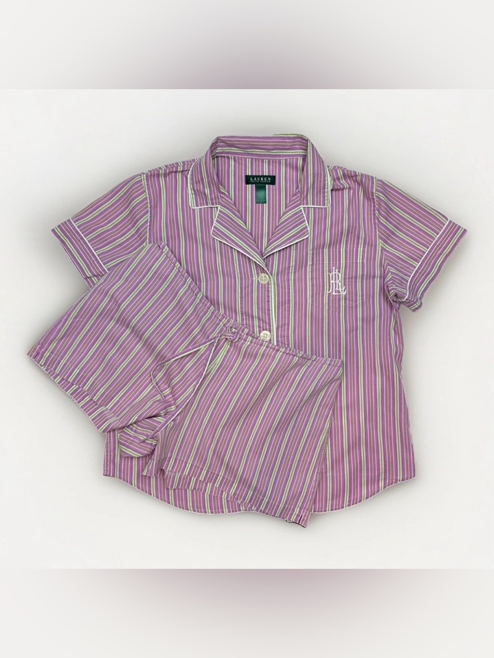 😴 Lauren Ralph Lauren Cotton Pajama Set Large Notch Collar Shorts RLL Monogram